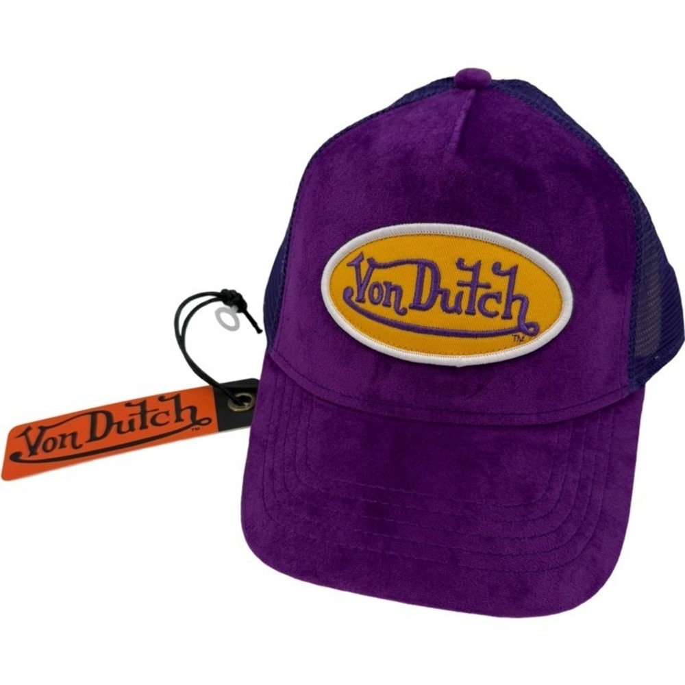 VON DUTCH‎ NEW OS Trucker Hat Purple Yellow Velvet Mesh Snapback Y2K Streetwear